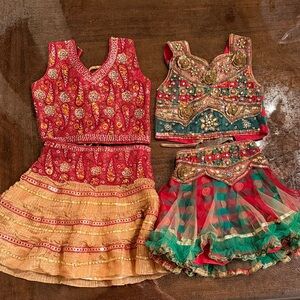 Ethnic Indian Wear Girls Red, Green & Gold Matching Festive Sets
